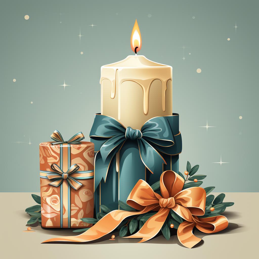 A beautifully wrapped candle with a ribbon and a gift tag.