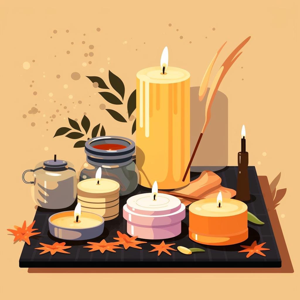 Materials for candle making arranged on a table