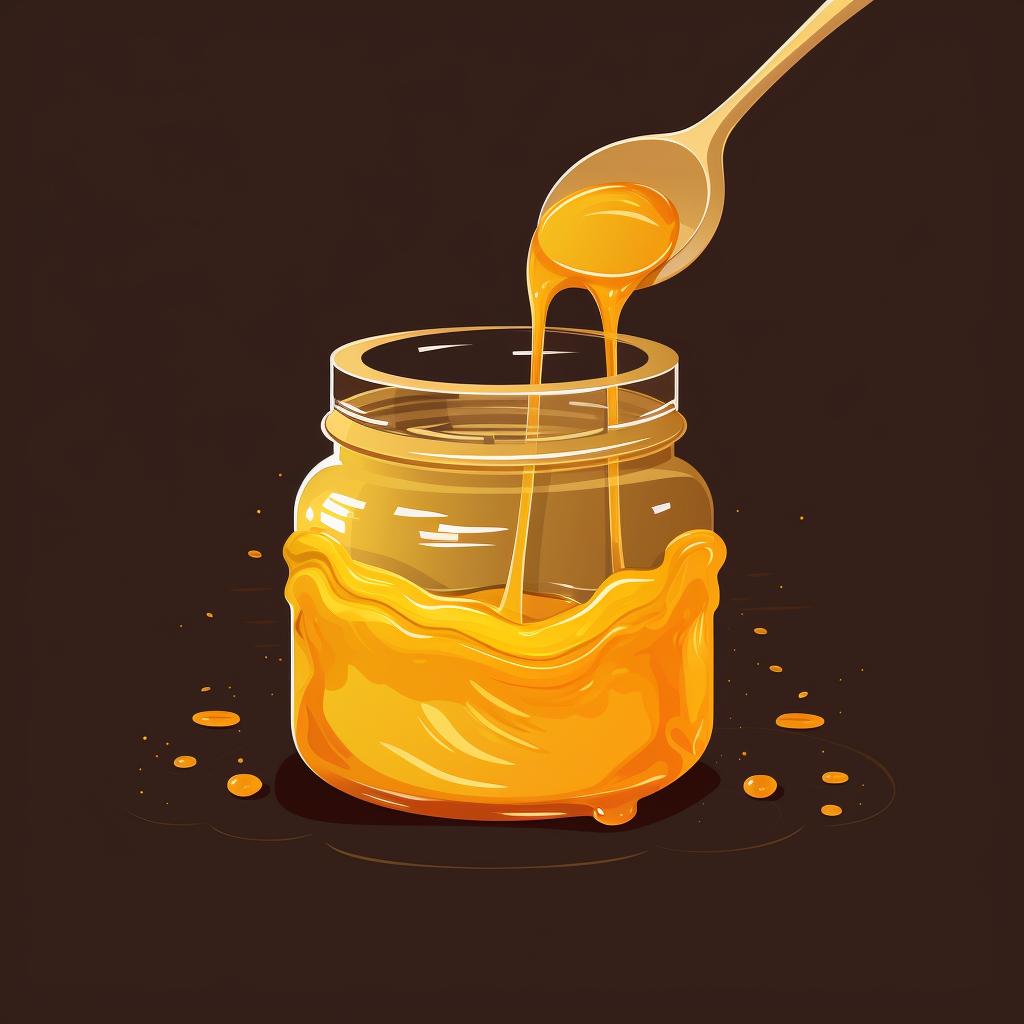 Pouring melted beeswax into a glass jar